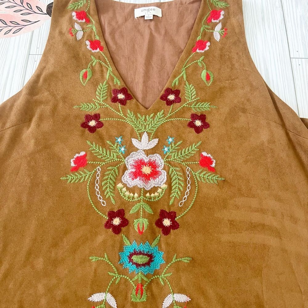 Umgee Brown Embroidered Women's Dress, Boho